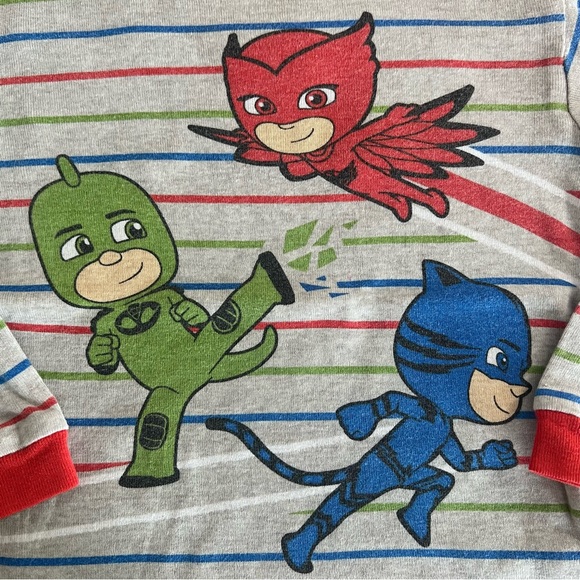 PJ Masks Kids Cotton Pajama Set Size 5T Red/Gray Stripes - Picture 7 of 10